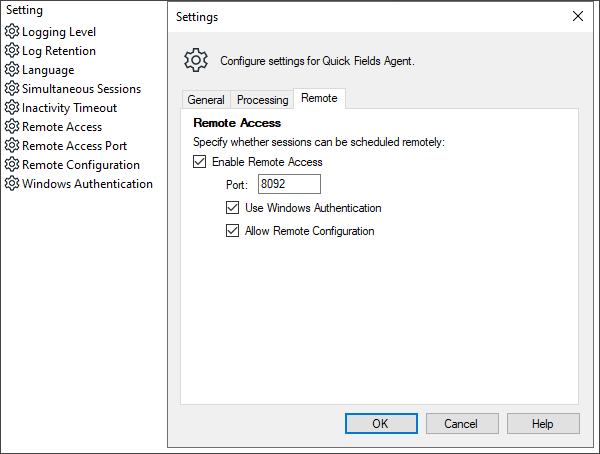 Remote tab of the Settings dialog box
