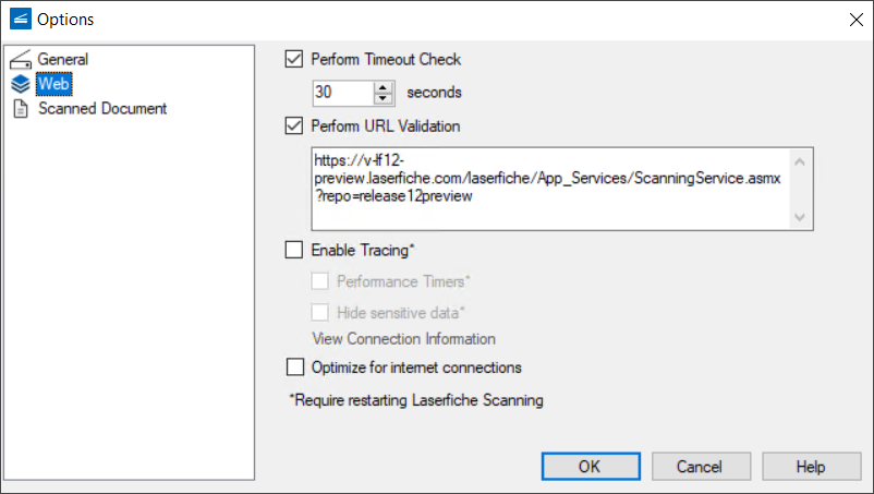 Basic Scanning Web Options