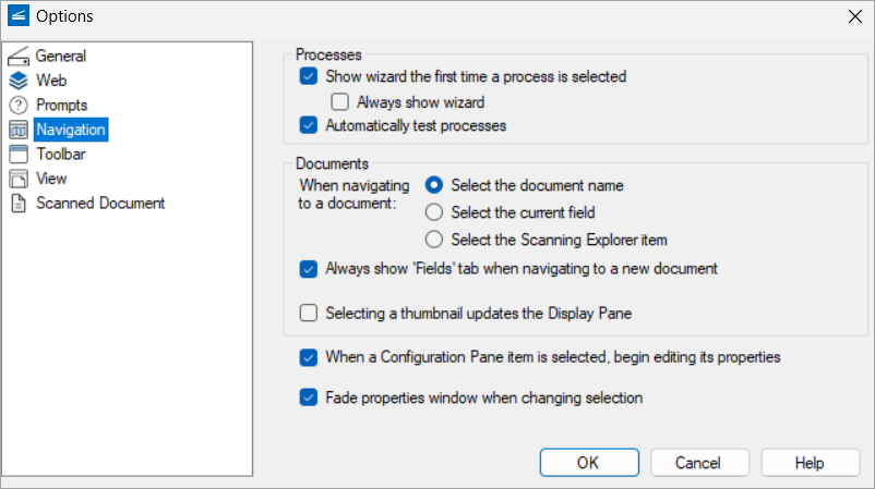 Scanning Navigation Options