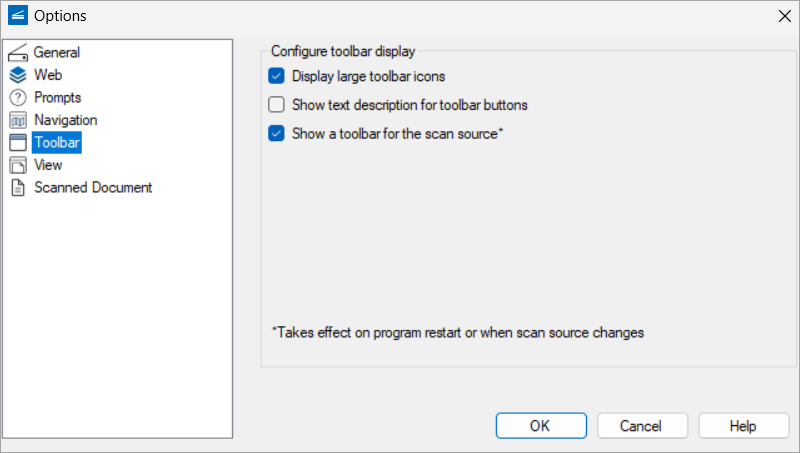 Scanning Toolbar Options