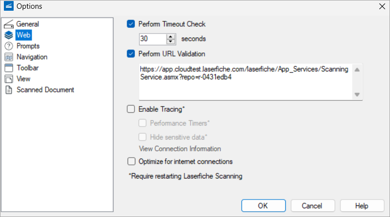 Scanning Options - Web