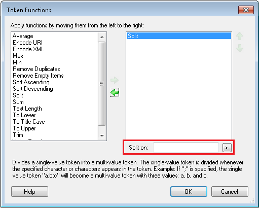 Token functions dialog box